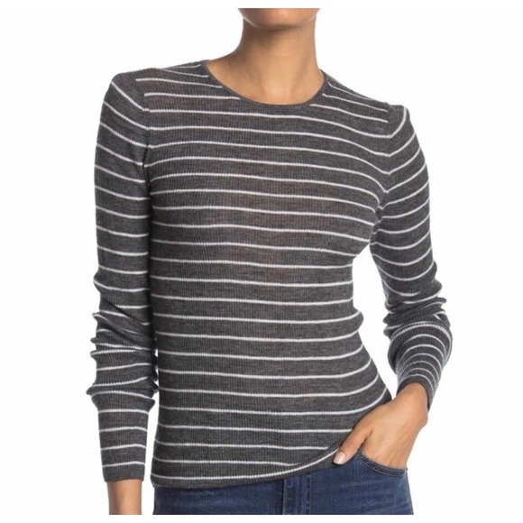VINCE. Women's L Wool Stripe Rib Knit Pullover Sweater MSRP $235 Minimalist Cozy